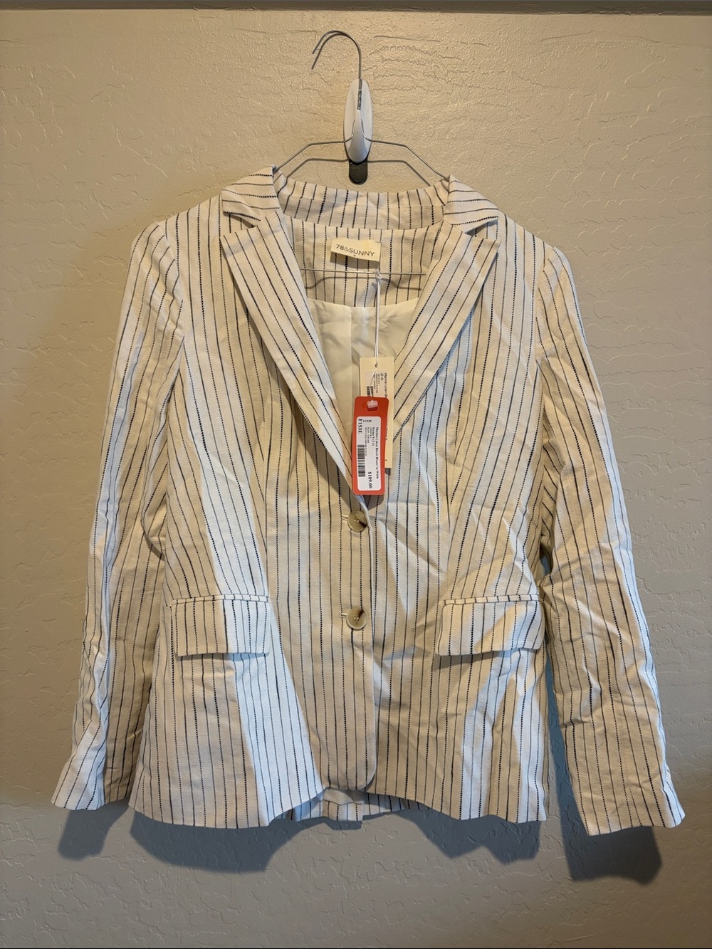 78 & sunny  Cream Striped Notch-Lapel Blazer
